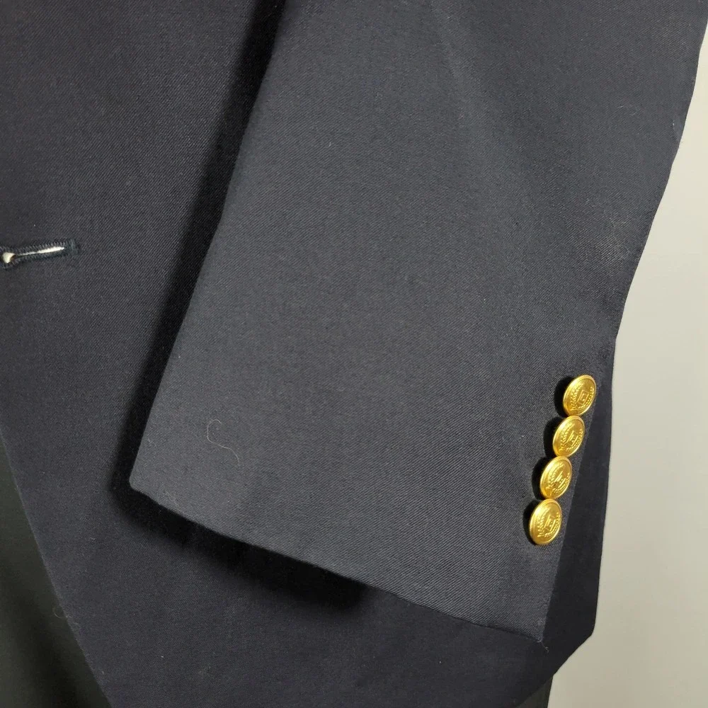Chaps Men's Sport‎ Coat Blazer Two Golden Button Deep Navy Blue Twill Wool 42R